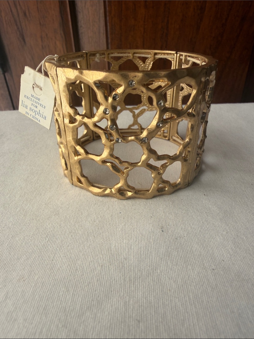 Lia Sophia Midas Touch Gold Tone Rhinestone Wide Cuff Bracelet NWT